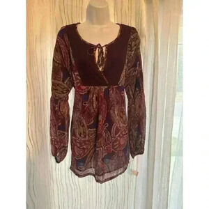 Womens L Large‎ Maternity Pink/Purple Floral Paisley Peasant Top LIZ LANGE